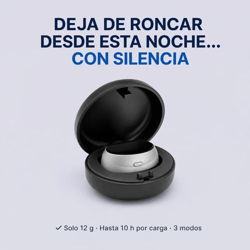 Silencia, dispositivo antirronquidos en su estuche de carga